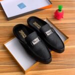 Black Rough Leather Ferragamo Half-Shoe