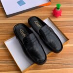 Black Leather Clarks Half-Shoe