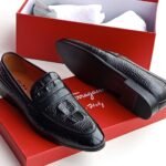 Black Rough Leather Ferragamo Shoe